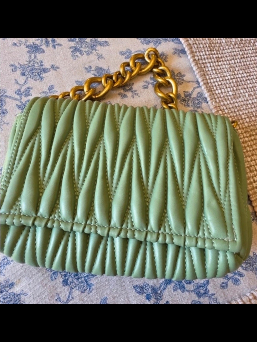Montana West Sage Green Quilted Shoulder Bag with Gold Chain